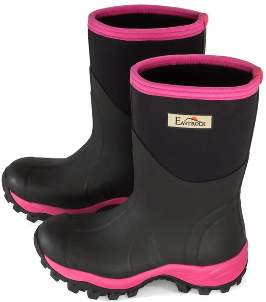 Bargain East Rock Women 11 in. Waterproof Outdoor Rubber Boots Black/Fuchsia -Size 04