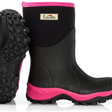 East Rock Women 11 in. Waterproof Outdoor Rubber Boots Black/Fuchsia (6 Sizes)