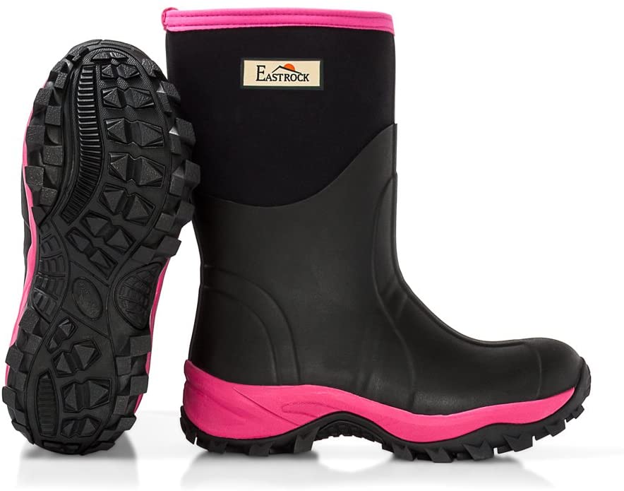 East Rock Women 11 in. Waterproof Outdoor Rubber Boots Black/Fuchsia (6 Sizes)