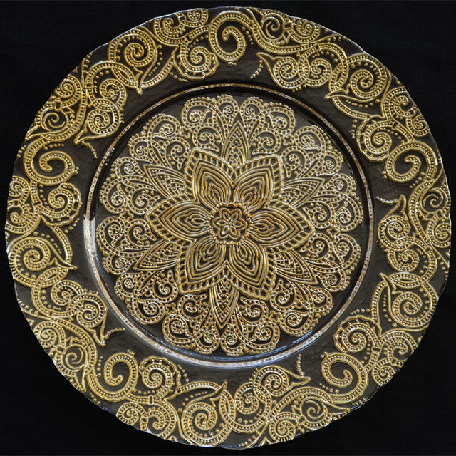 13 in. Mehendi Glass Charger Plate Gold 4/Pack