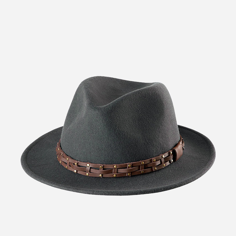 San Diego Men's Grey Fedora With Leather Trim — LinenTablecloth