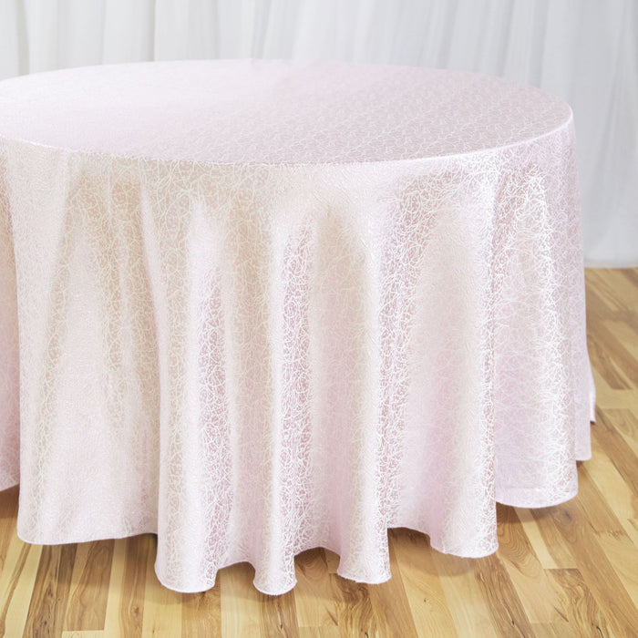 108 in. Round Abstract Silk Embroidered Polyester Tablecloth Light Pink, (Table Ready)