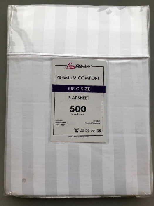 Hotel Selection 500 Thread Count White Satin Stripe Flat Sheet King