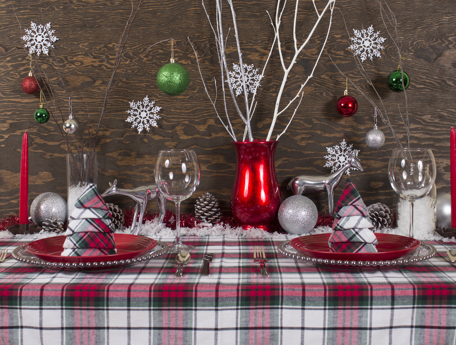 Holiday Plaid Rectangular Cotton Tablecloth (3 Sizes / 2 Colors)