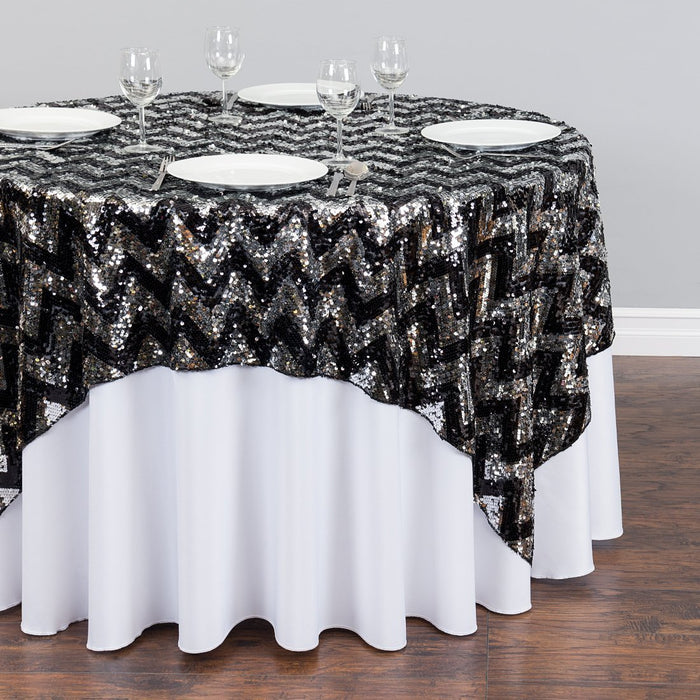 72 in. Square Chevron Sequin Overlay (Table Ready) 4 Colors