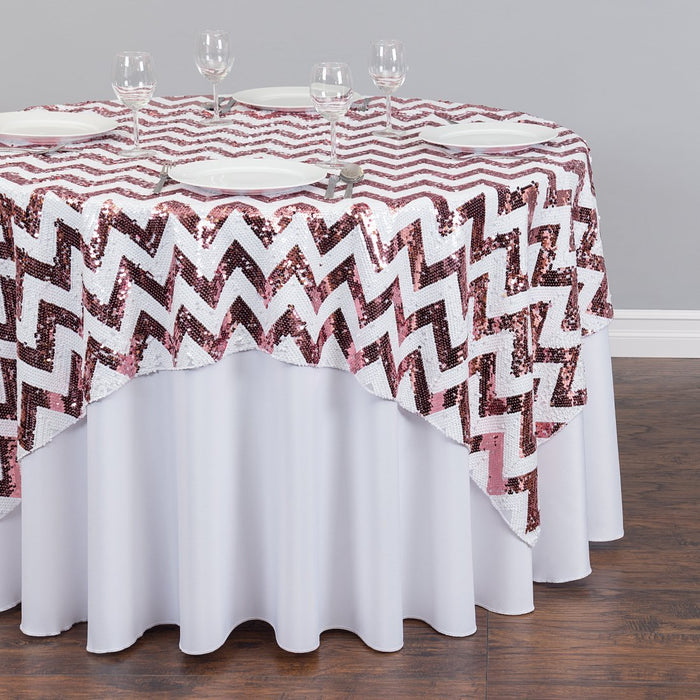72 in. Square Chevron Sequin Overlay (Table Ready) 4 Colors