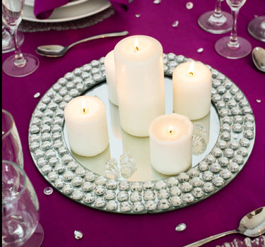 Glass Beaded Mirror Charger Plate 4/Pack