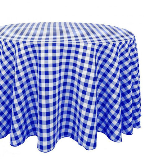 Bargain 120 In. Round Polyester Tablecloth Blue & White Checkered