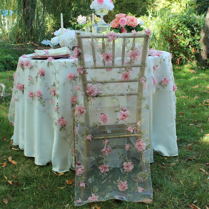 Sheer With Roses Chiavari Chair Cover (2 Colors)