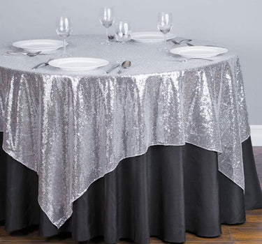 72 in. Square Sequin Overlay Silver