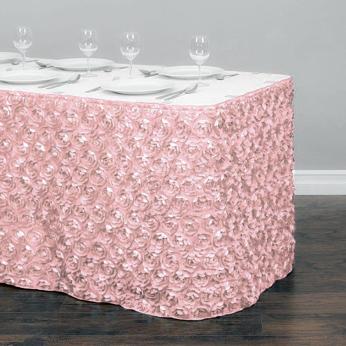 17 ft. Rosette Satin Table Skirt Blush Pink